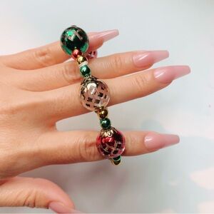Red Green Gold Beaded Fashion Bracelet